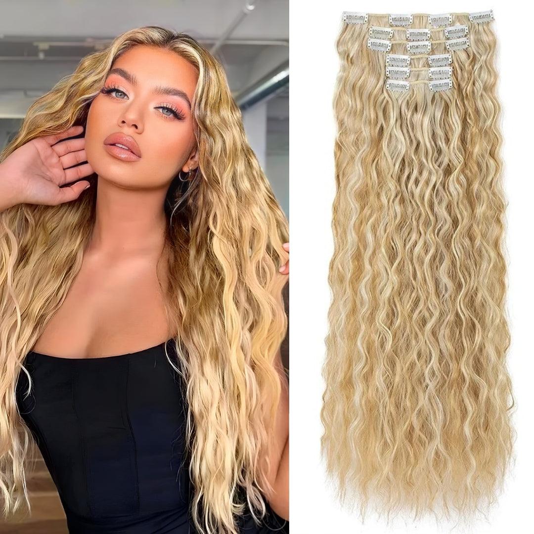 22” Deep Wave Clip-In Hair Extensions – Jet Black (6-Piece Set)