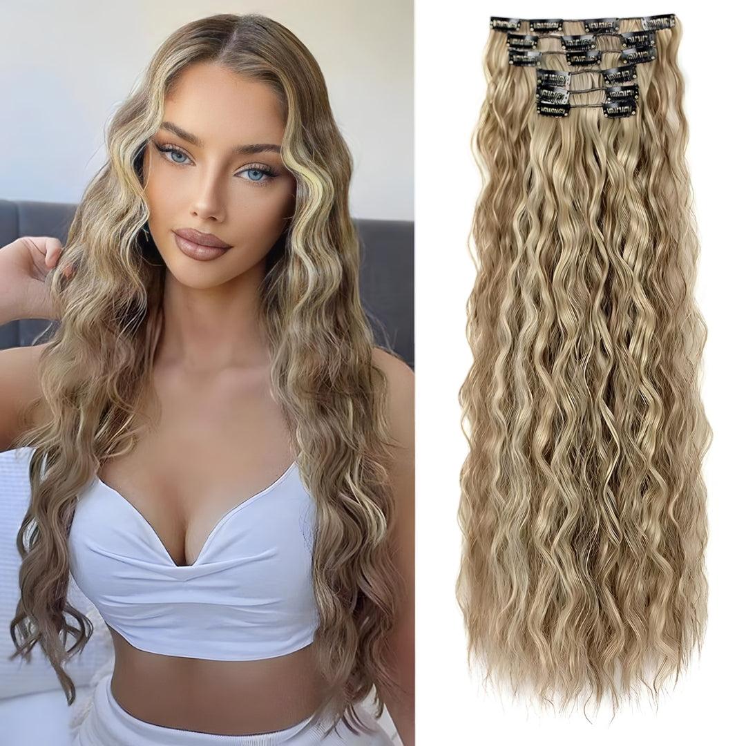 22” Deep Wave Clip-In Hair Extensions – Jet Black (6-Piece Set)