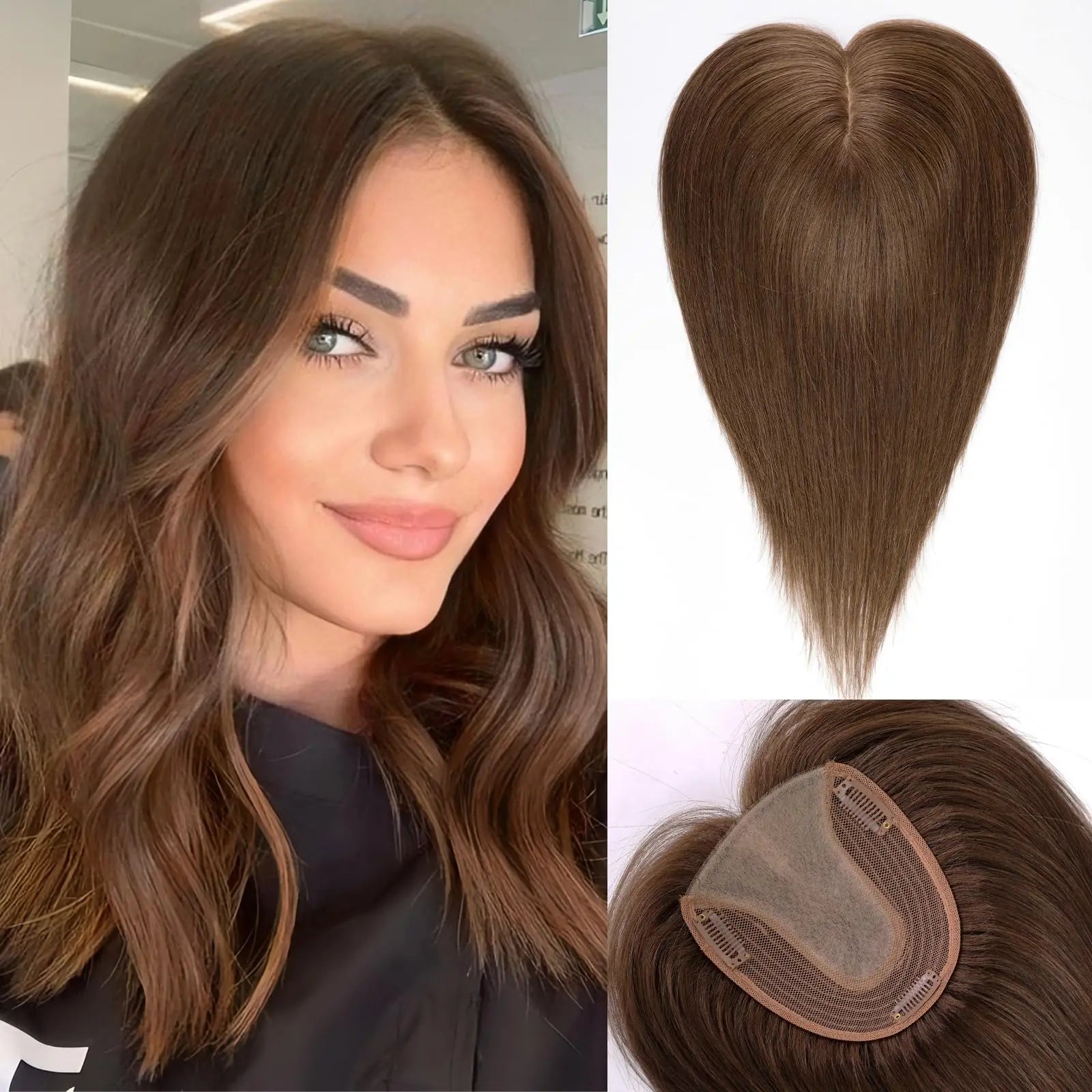 14” Natural Hair Topper with Silk Base – Dark Root Blonde