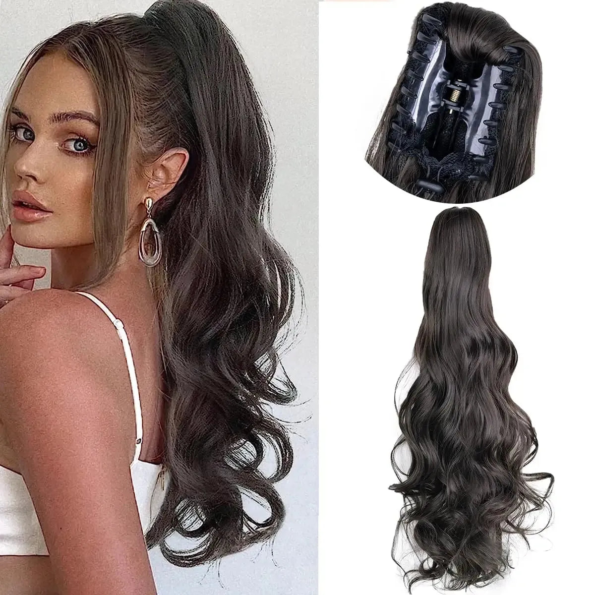 24" Multicolor Wavy Ponytail – Claw Clip Style
