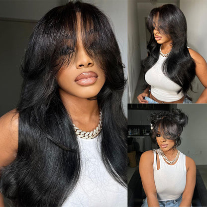 Butterfly Cut Straight Wig – HD Lace with Curtain Bangs