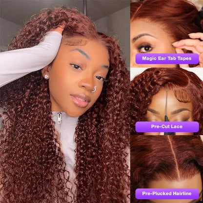 Glueless Curly Wig – Reddish Brown 13x4