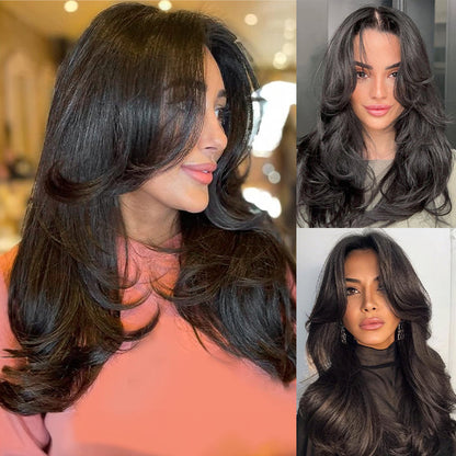 Butterfly Cut Straight Wig – HD Lace with Curtain Bangs