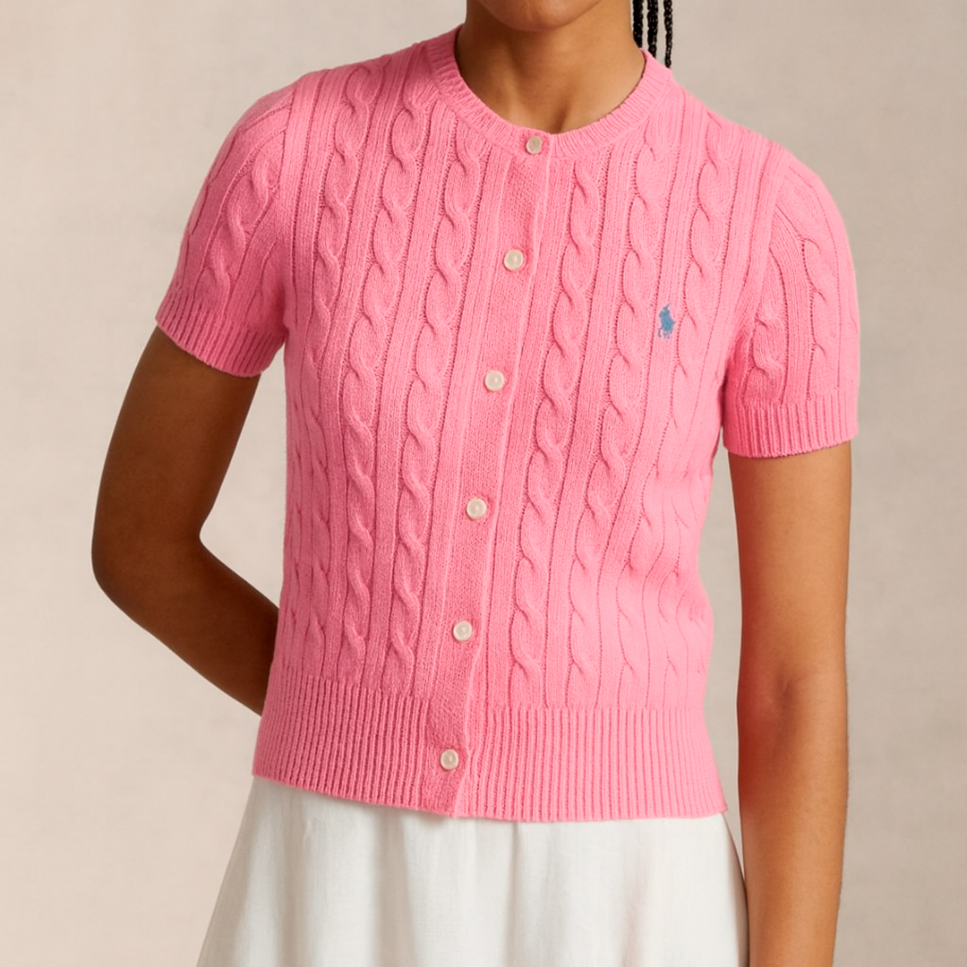 Cable Cotton Short-Sleeve Cardigan