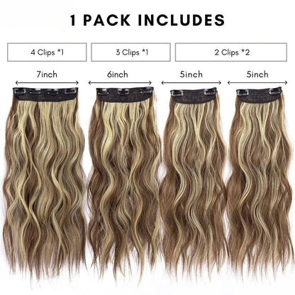 20” Wavy Clip-In Hair Extension – Brown with Highlights